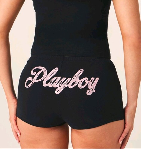 Playboy black shorts with - , pink